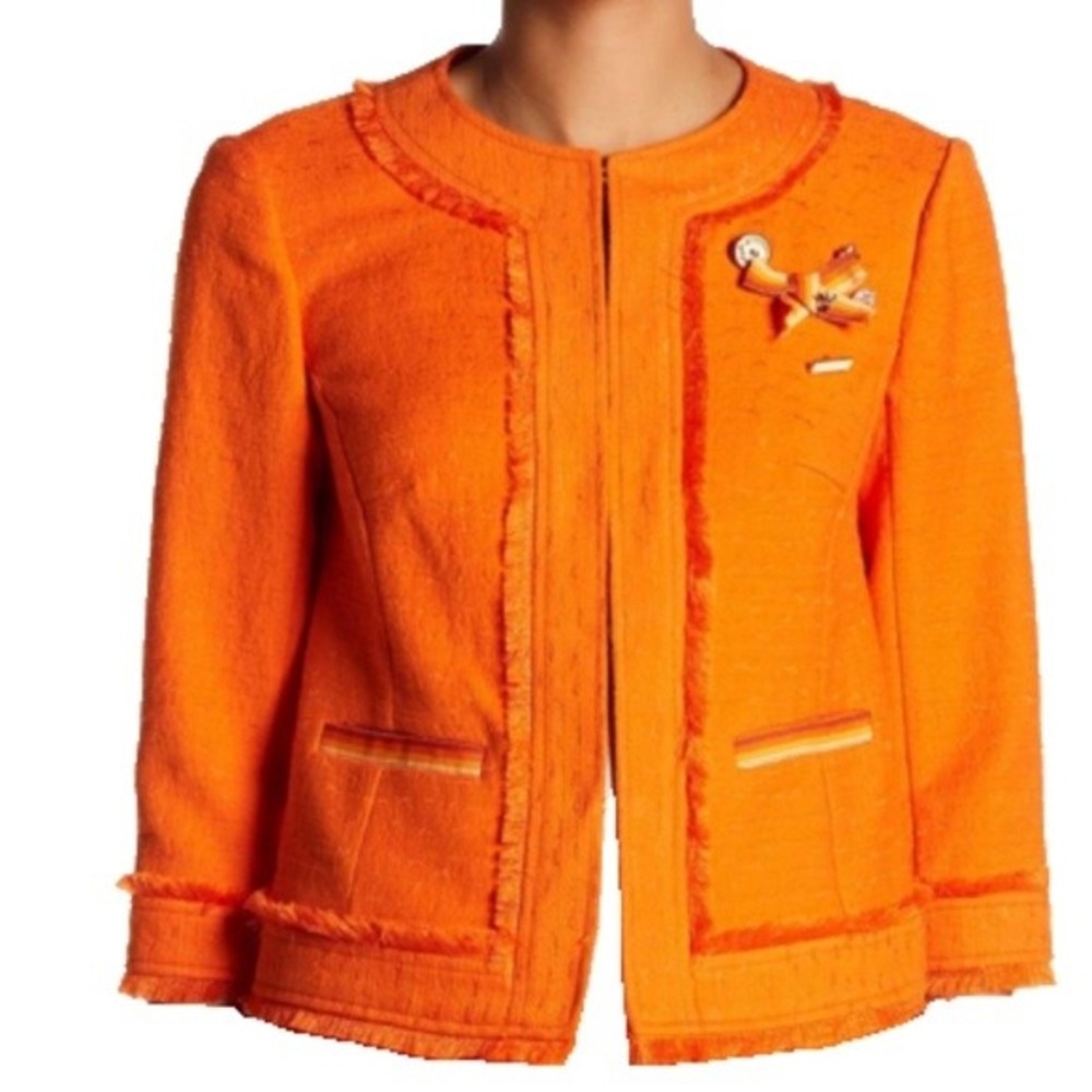 Trina Turk Orange Fringed Cropped Ashleigh Jacket Size 4